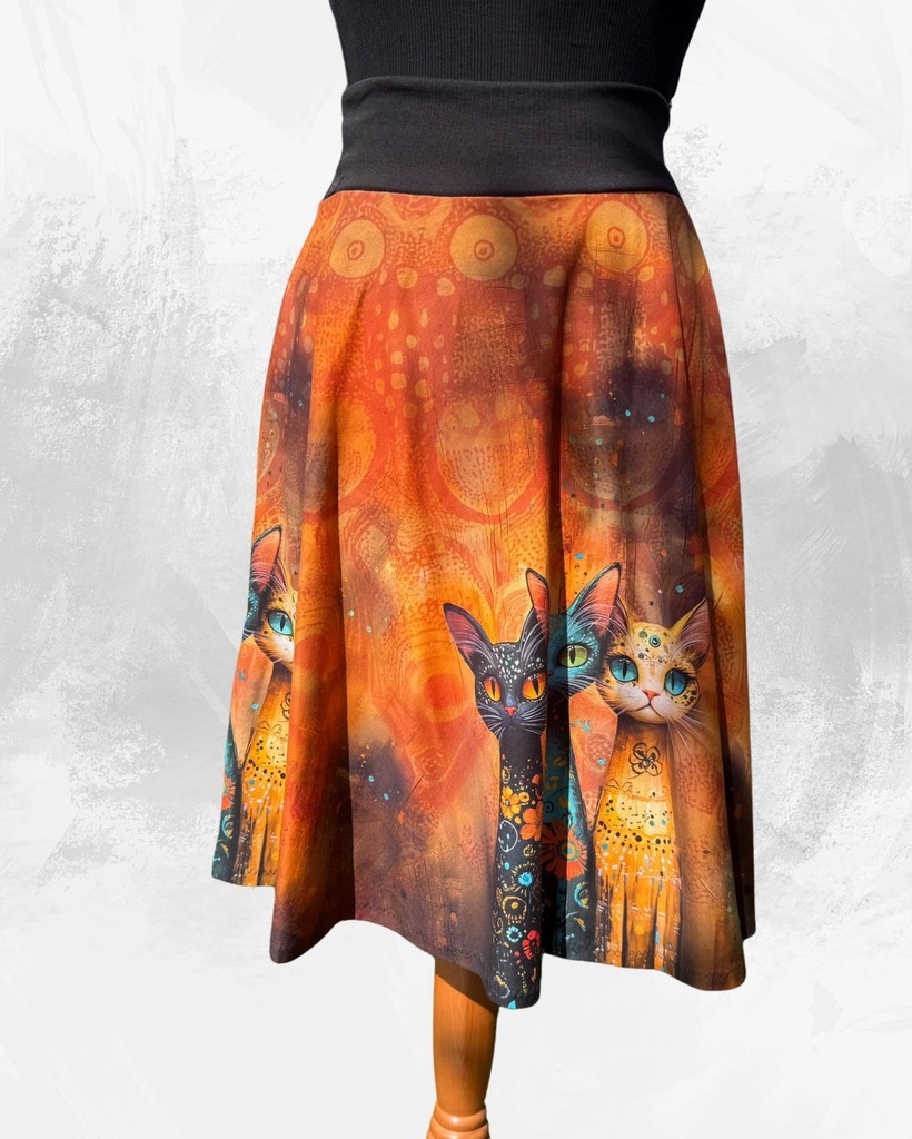 Dámská midi půlkolová úpletová sukně, kočky, vel S,M